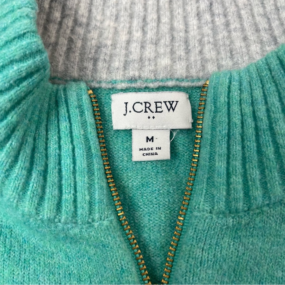J Crew Sweater Womens Size M Navy Blue‎ Green Colorblock Zip-up Pullover Wool - Picture 3 of 7